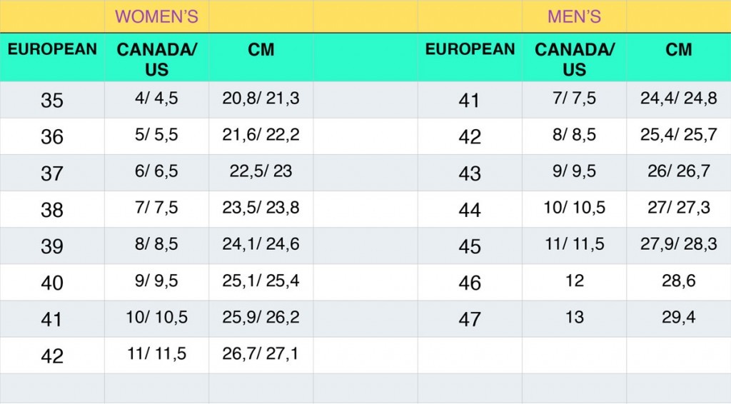 Olang Canada Size Chart