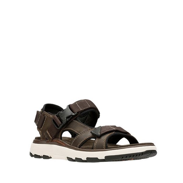 Men's Clarks Un Trek Bar Olive Nubuck Hook & Loop & Clip Comfort Sandals 