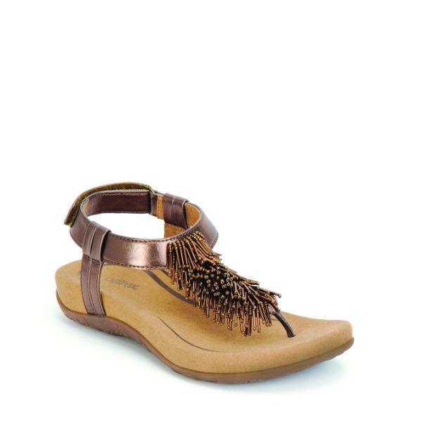 Portia - Sandale pour femme en cuir couleur bronze de marque Aetrex