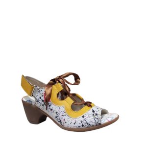Adan - Sandale pour femme en cuir couleur jaune imprimer de marque Clamp
