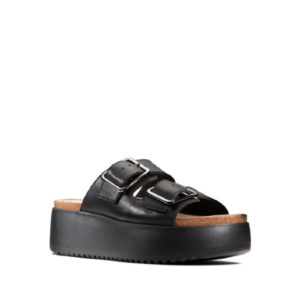 Bontanic Slide - Sandale pour femme en cuir couleur noir de marque Clarks