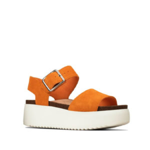 Bontanic Slide - Sandale pour femme en cuir couleur ambre de marque Clarks