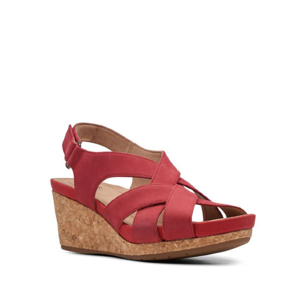 Un Capri Step - Sandale pour femme en cuir couleur rouge de marque Clarks