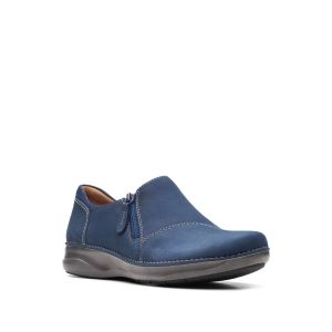 Appley - Chaussure pour femme en cuir couleur marine de marque Clarks