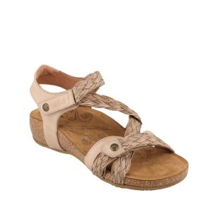 Newlie - Sandale pour femme cuir couleur taupe de marque Taos