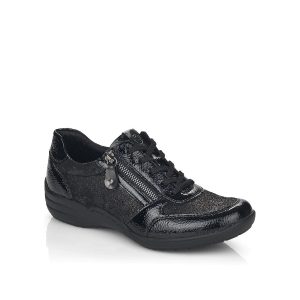 R7637 - Chaussure pour femme en cuir couleur noir venis de marque Remonte