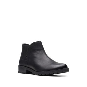 Clarkwell Demi- Bottillon pour femme en cuir couleur noir de marque Clarks