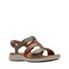 Kitly Step - Sandale pour femme en cuir couleur olive de marque Clarks