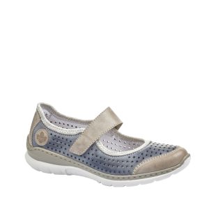 L32B5-42 - Chaussure pour femme en cuir de couleur bleu de marque Rieker