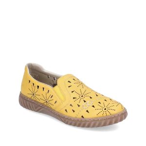 N0967-68 - Chaussure/Mocassin pour femme en cuir couleur jaune de marque Rieker